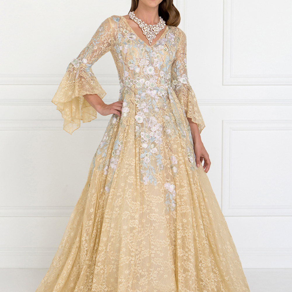 Lace V-Neck A-Line Long Dress GL1592